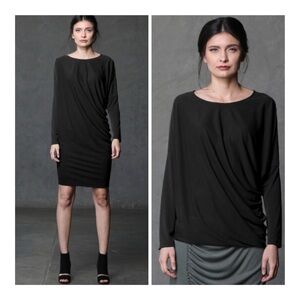 Beau Jours Black Sinead Chic Lagenlook Minimalist Long Sleeve Dress Top Tunic S